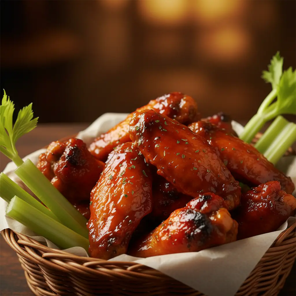 Hot buffalo wings close up